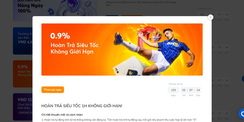 Ưu đãi hoàn trả siêu tốc 1h không giới hạn